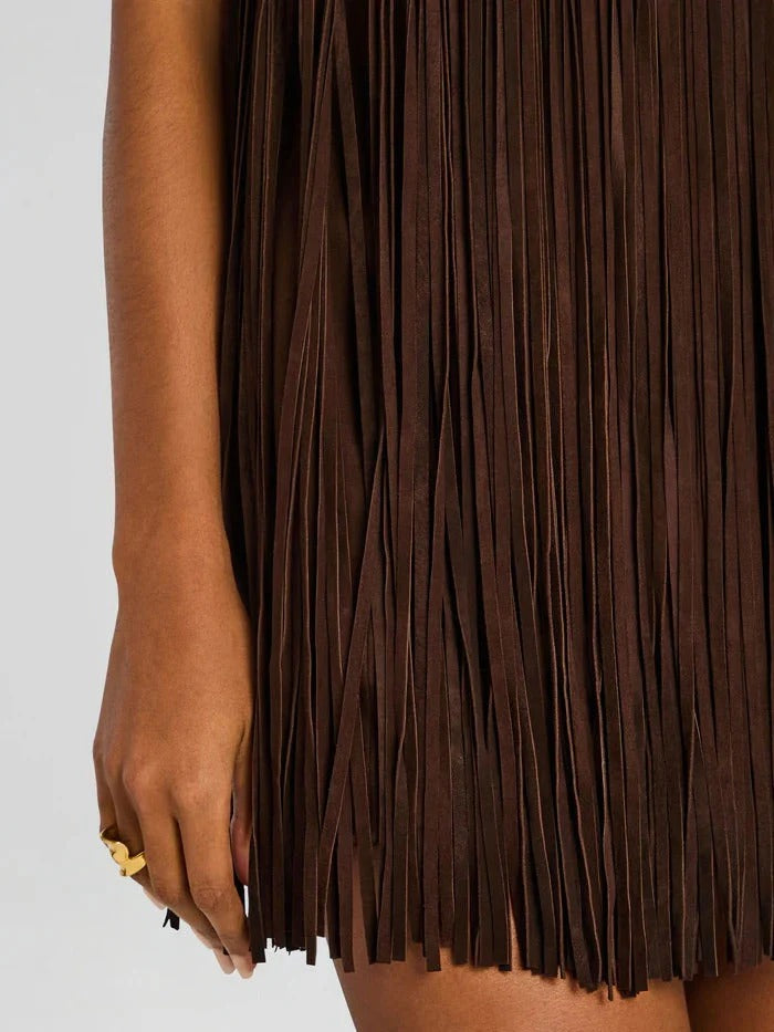 Halter-Style Tassels Faux Sued Mini Dress