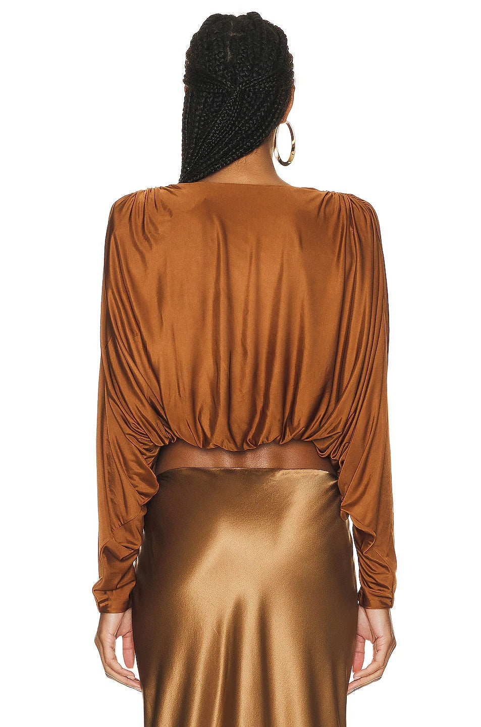 Brown Satin Twisted Draped Crop Top