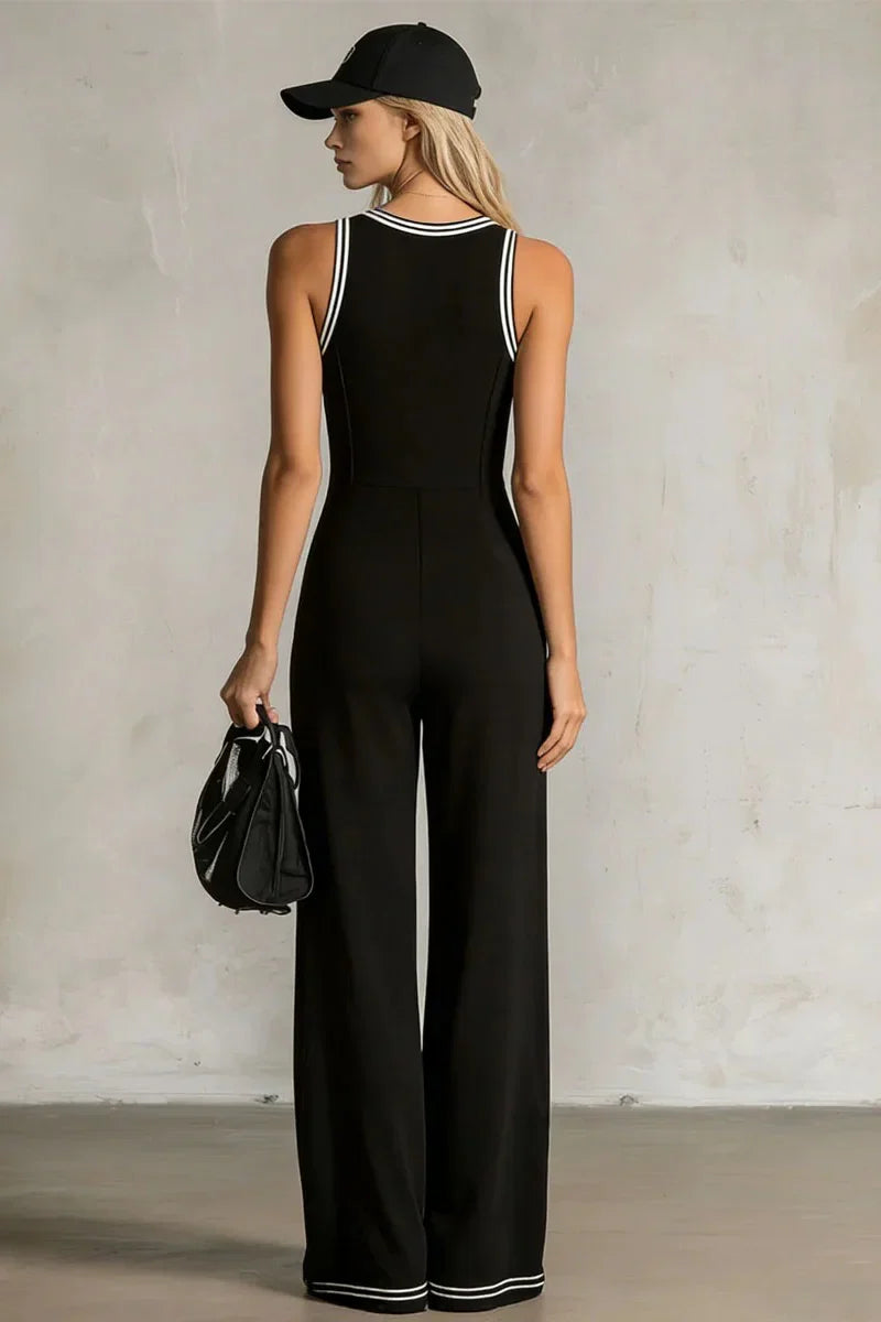 V-Neck Button-Down Sleeveless Jumpsuit