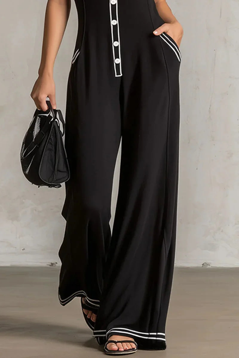 V-Neck Button-Down Sleeveless Jumpsuit