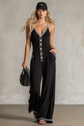 V-Neck Button-Down Sleeveless Jumpsuit