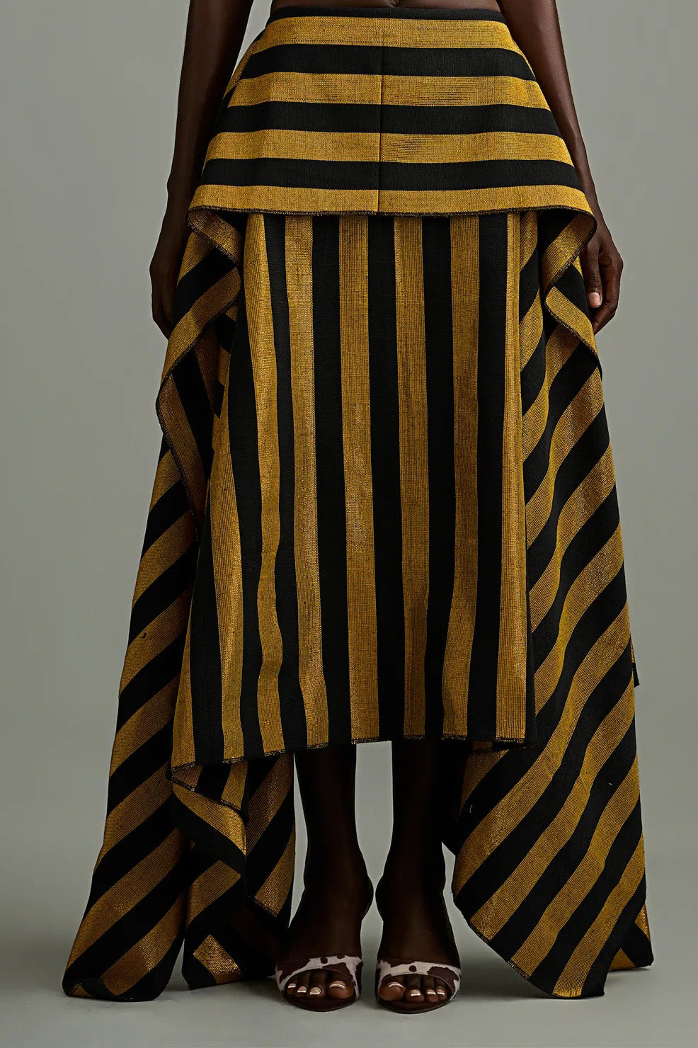 Retro Gold Black Stripe Statement Maxi Skirt
