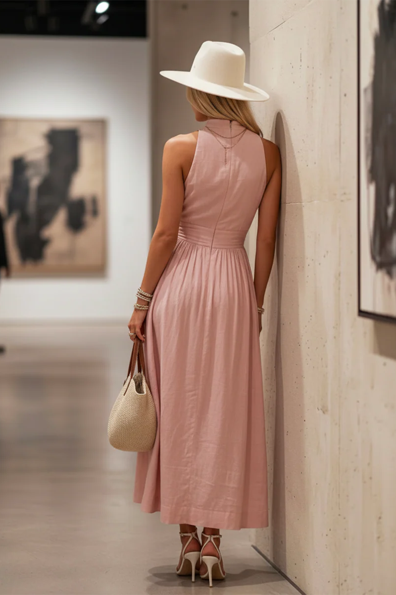 Halter Neck Cotton Linen Resort Dress