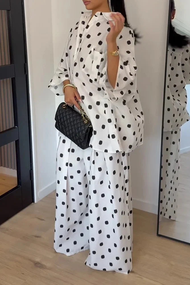 White Black Polka Dot Pants Set
