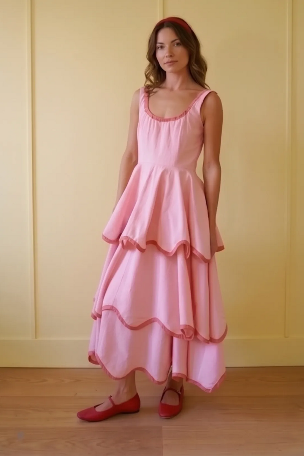 U-Neck Tiered Cake Midi Dress