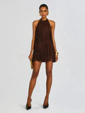 Halter-Style Tassels Faux Sued Mini Dress