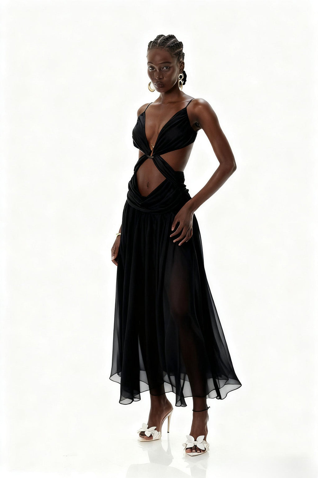 Midnight Veil Cut-Out Maxi Dress