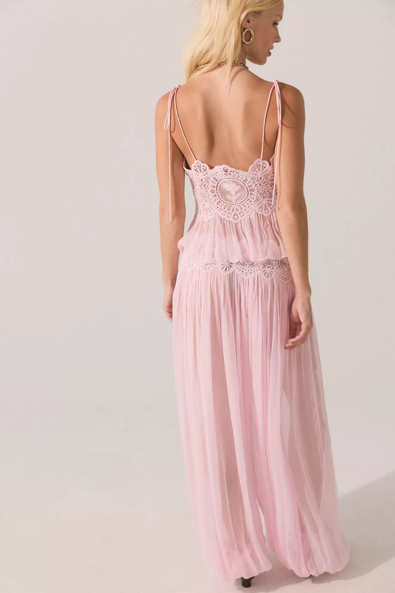 Pink Lace Babydoll Crop Top