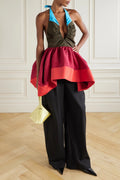 Colorblock Halter Pleated Top