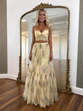 Pale Yellow Floral Print Skirt Set