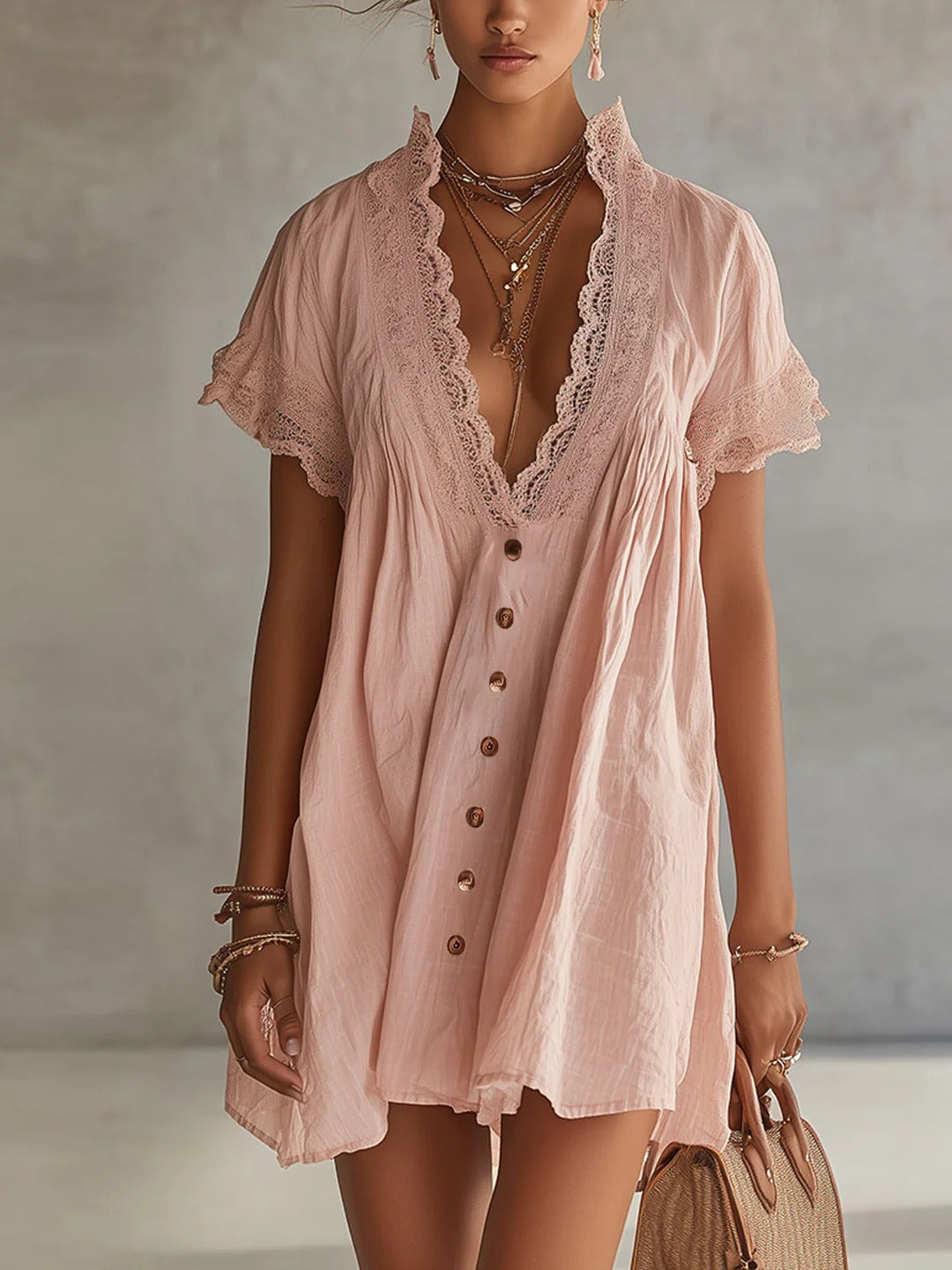 The Pink Lace Button-Down Dress