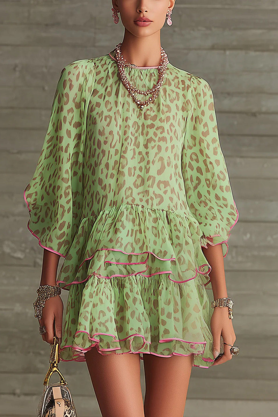 The Green Leopard Chiffon Dress