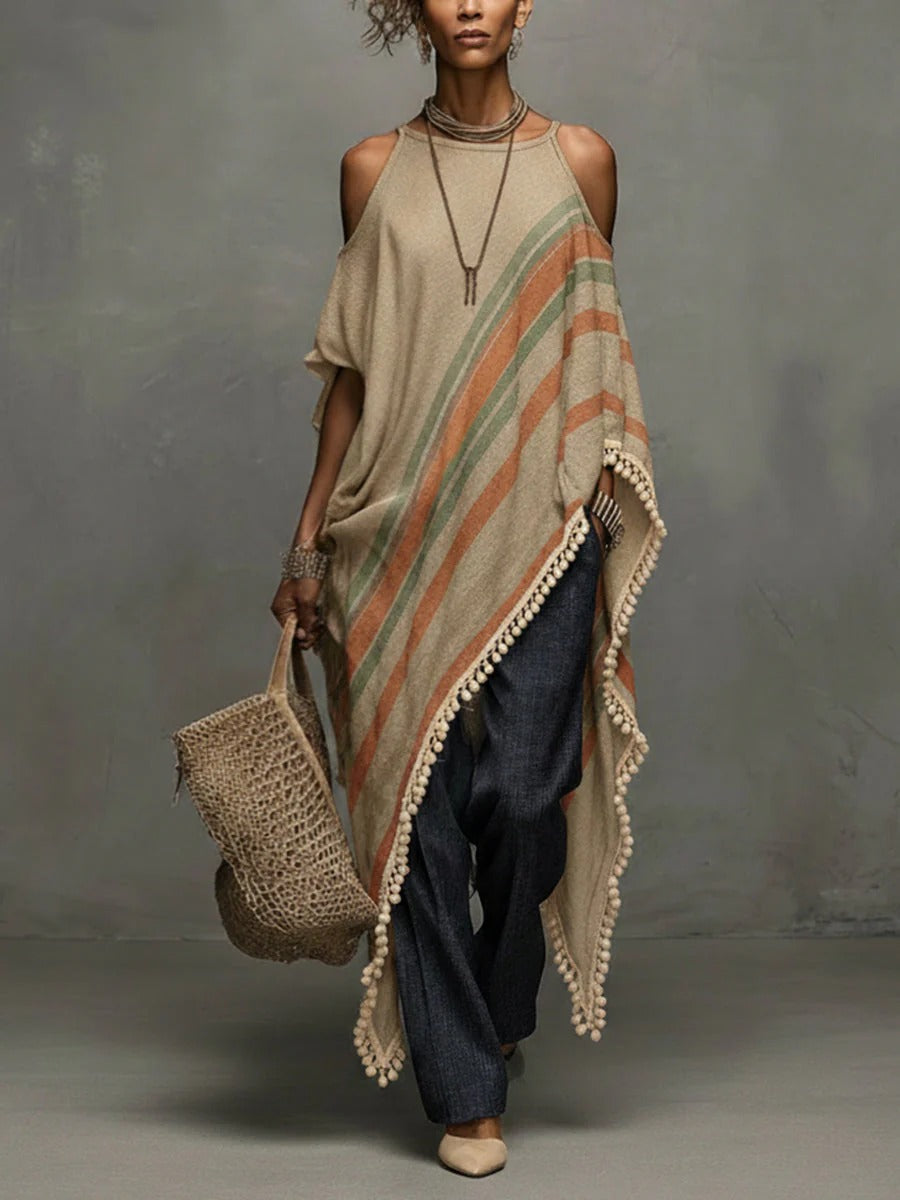 The Khaki Fringe Off-Shoulder Dress