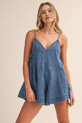 Denim V-Neck Tie-Back Romper
