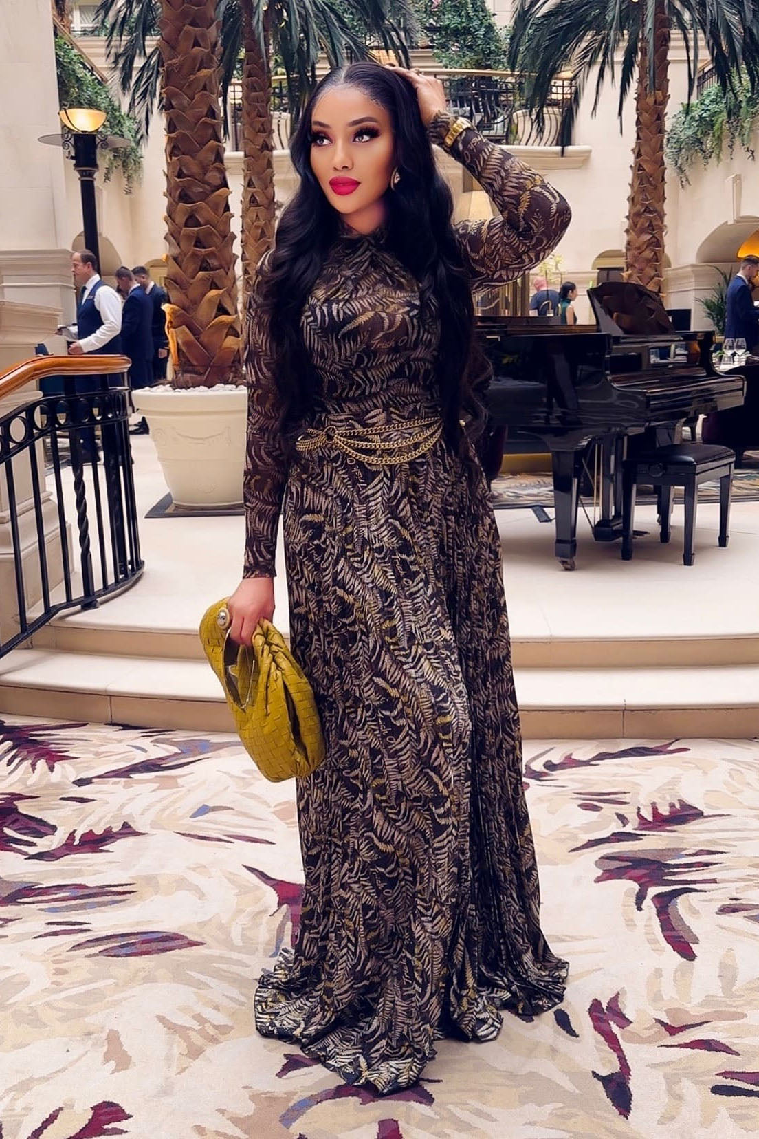 Brown Sheer Mesh Slim-Fit Maxi Dress