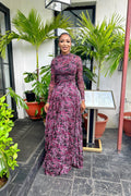 Tropical Print Mesh Maxi Dress