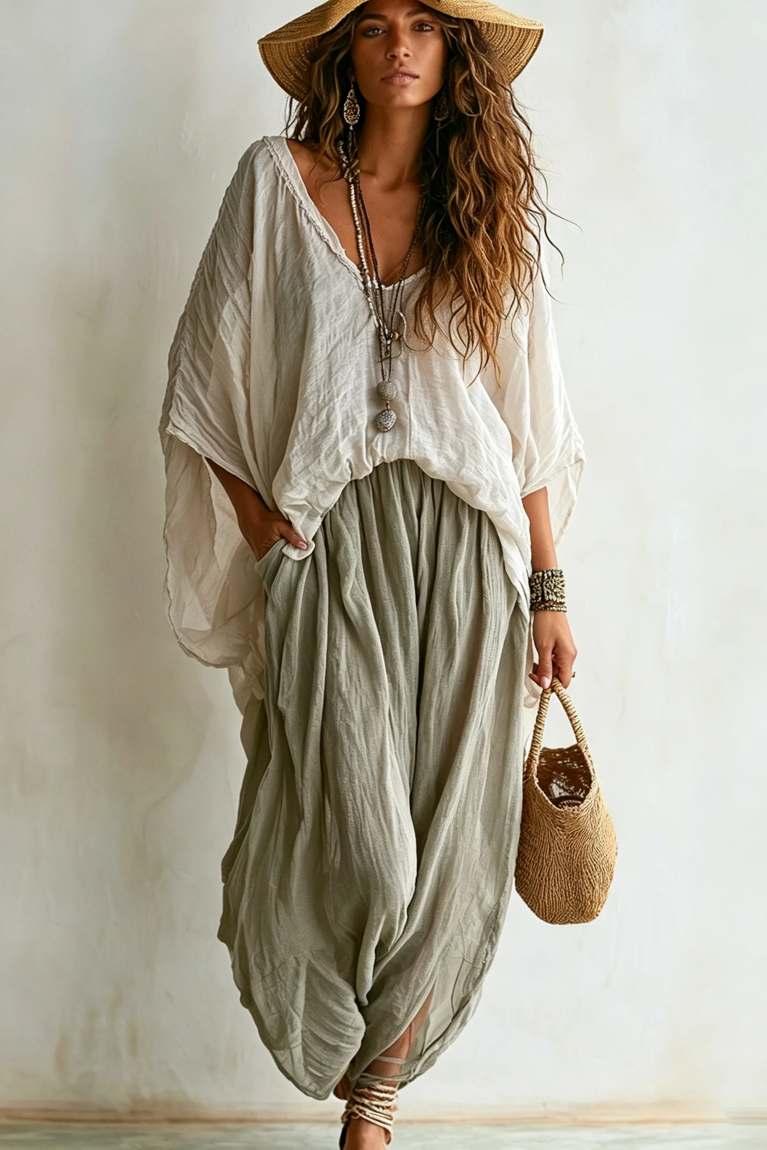 V Neck Batwing Top & Harem Matching Set