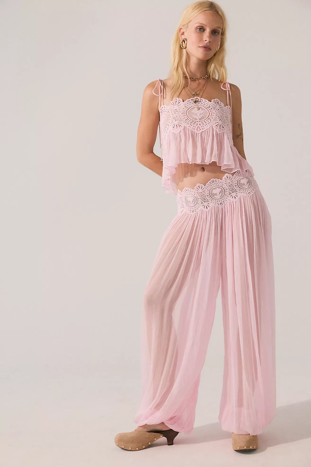 Floral Guipure Lace High Waist Balloon Pants