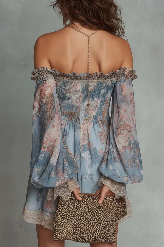 Floral Off-Shoulder Long Sleeve Mini Dress