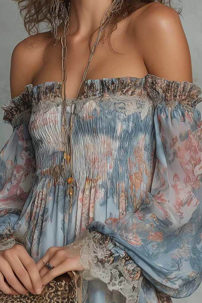 Floral Off-Shoulder Long Sleeve Mini Dress