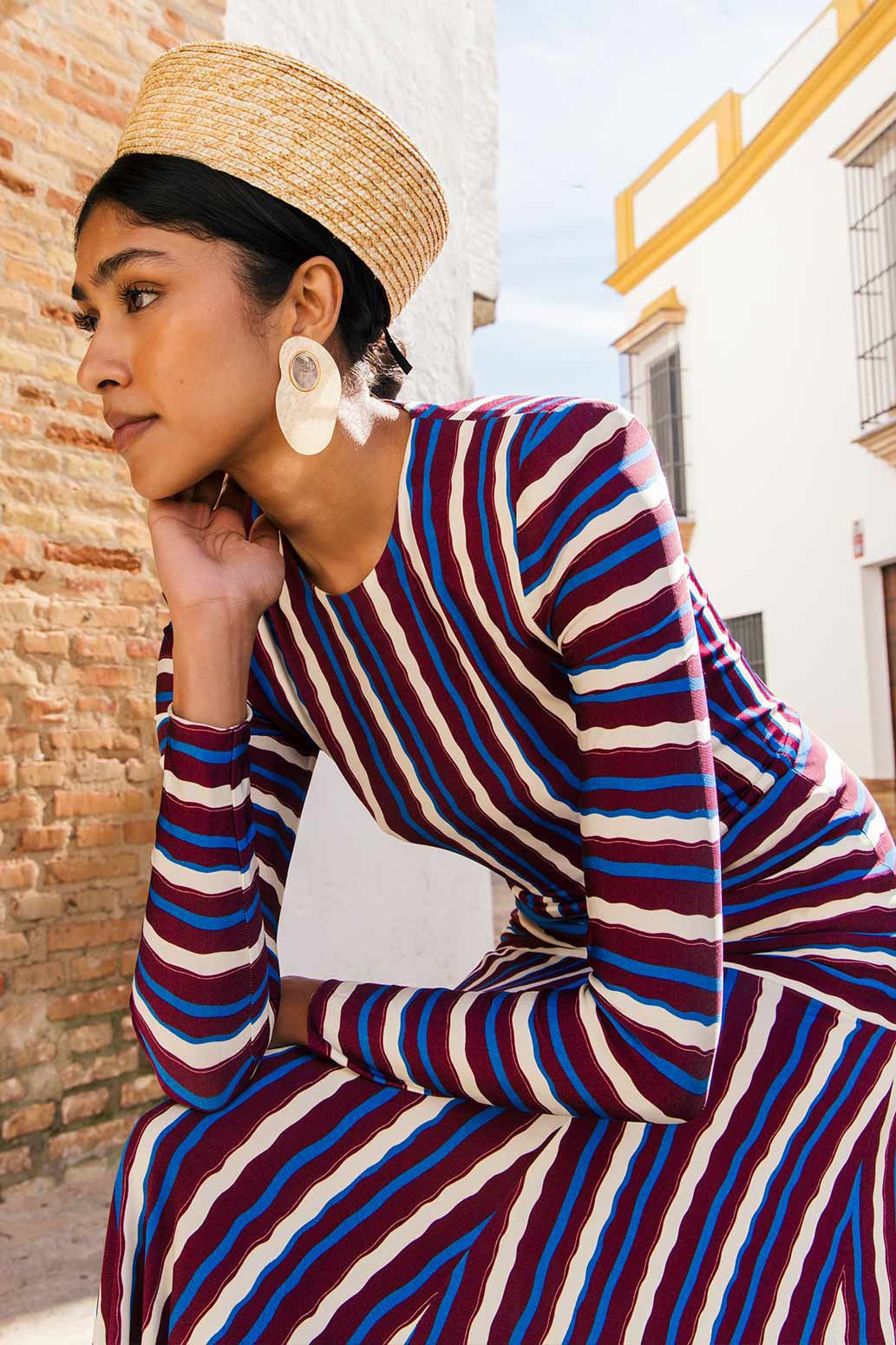Color Block Stripe Long Sleeve Maxi Dress