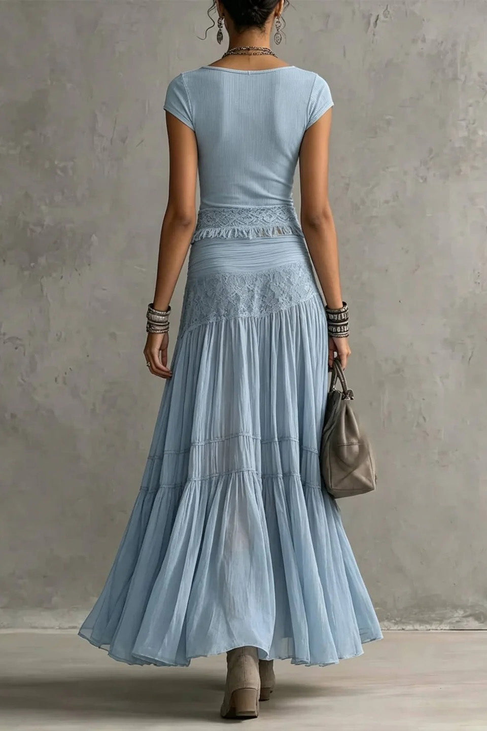 Bohemian Short-sleeve T-shirt Skirt Two-piece Set