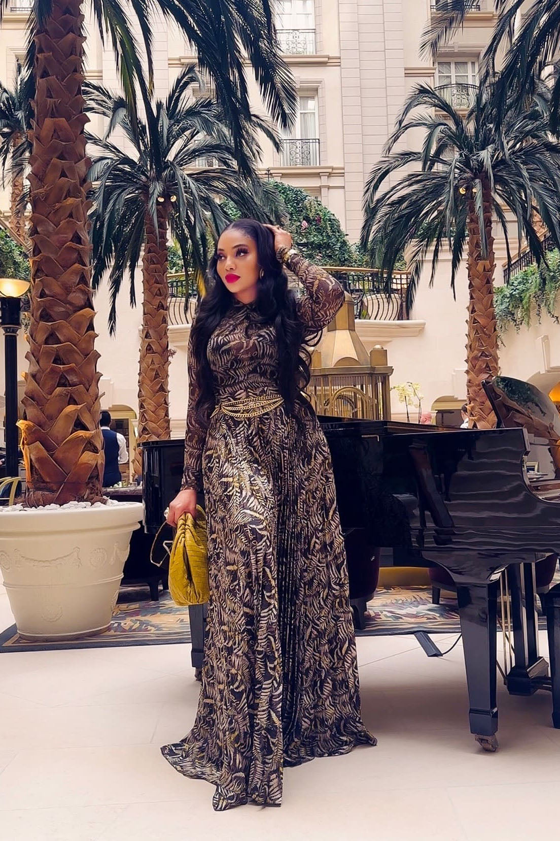 Brown Sheer Mesh Slim-Fit Maxi Dress