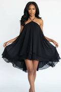 Black Halter Ruffle Mini Dress