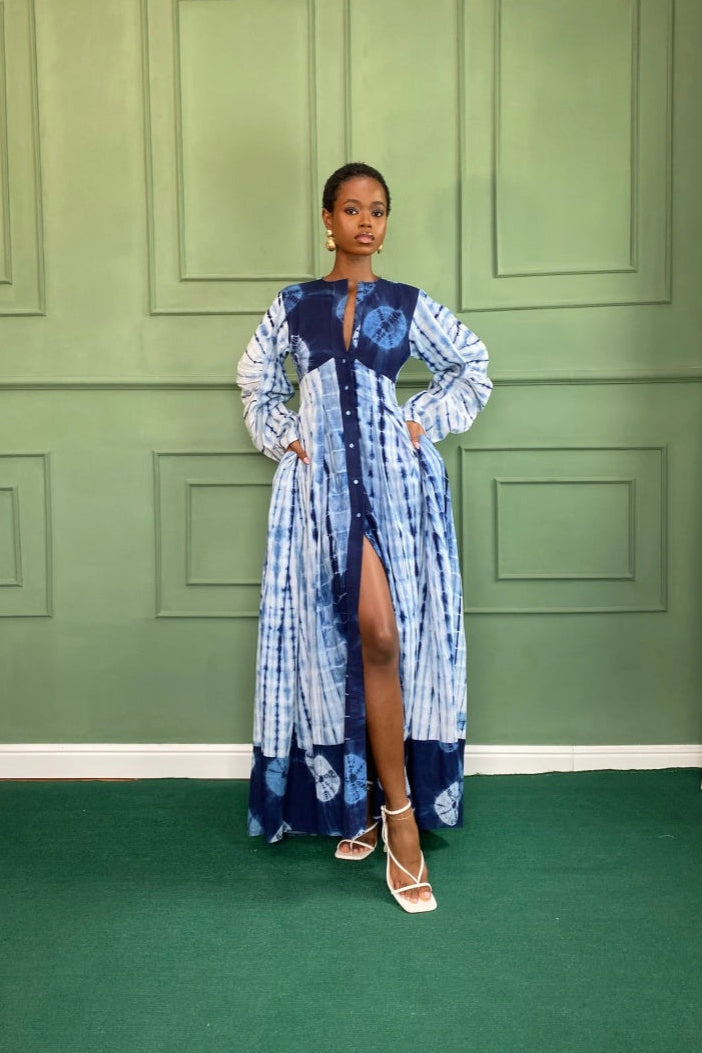 Blue Tie-Dye Maxi Dress