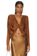 Brown Satin Twisted Draped Crop Top