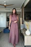 Retro Print Scarf Top & Maxi Skirt Two-Piece Set