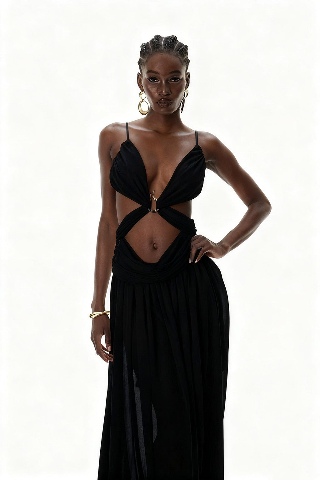 Midnight Veil Cut-Out Maxi Dress