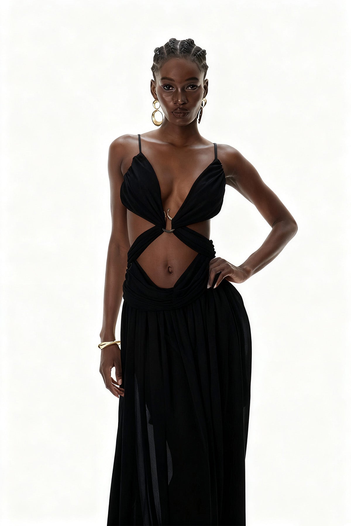 Midnight Veil Cut-Out Maxi Dress