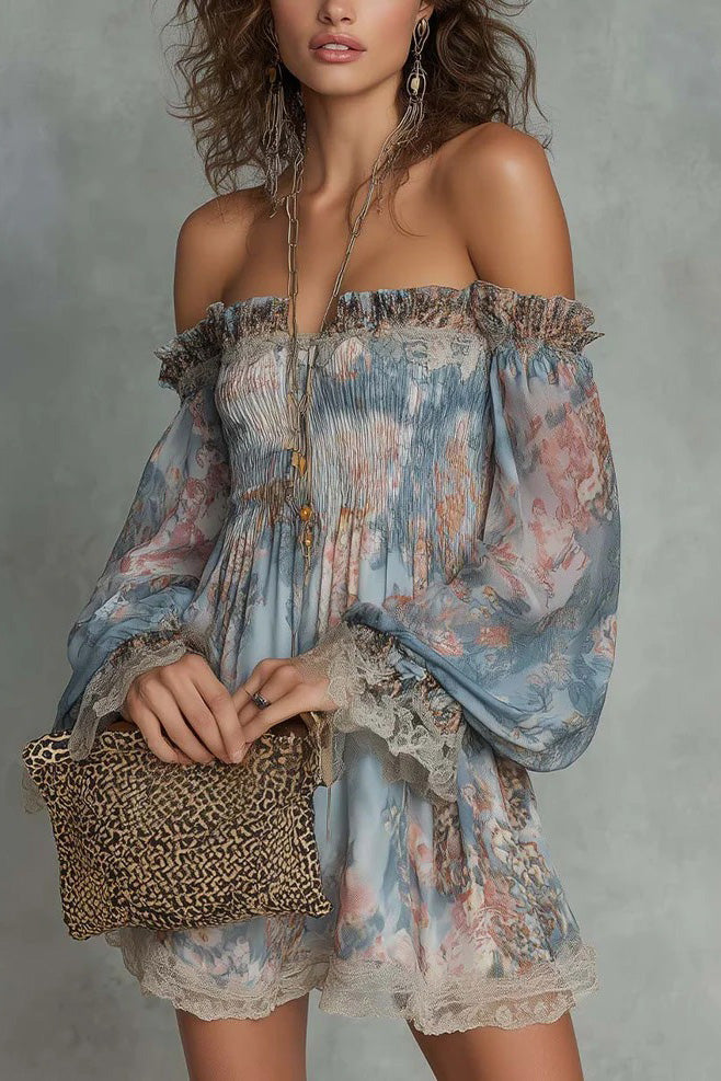 Floral Off-Shoulder Long Sleeve Mini Dress