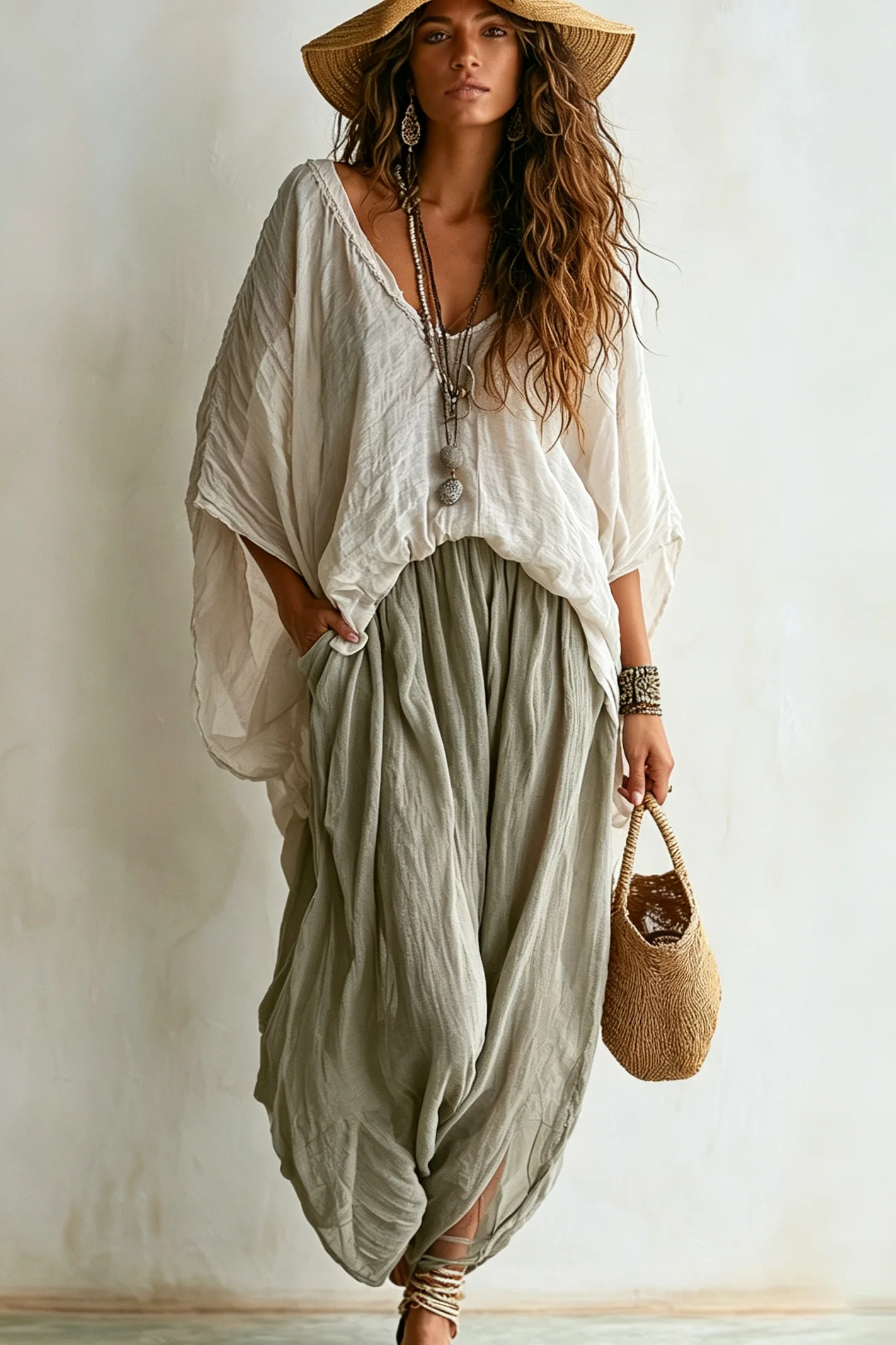 V Neck Batwing Top & Harem Matching Set