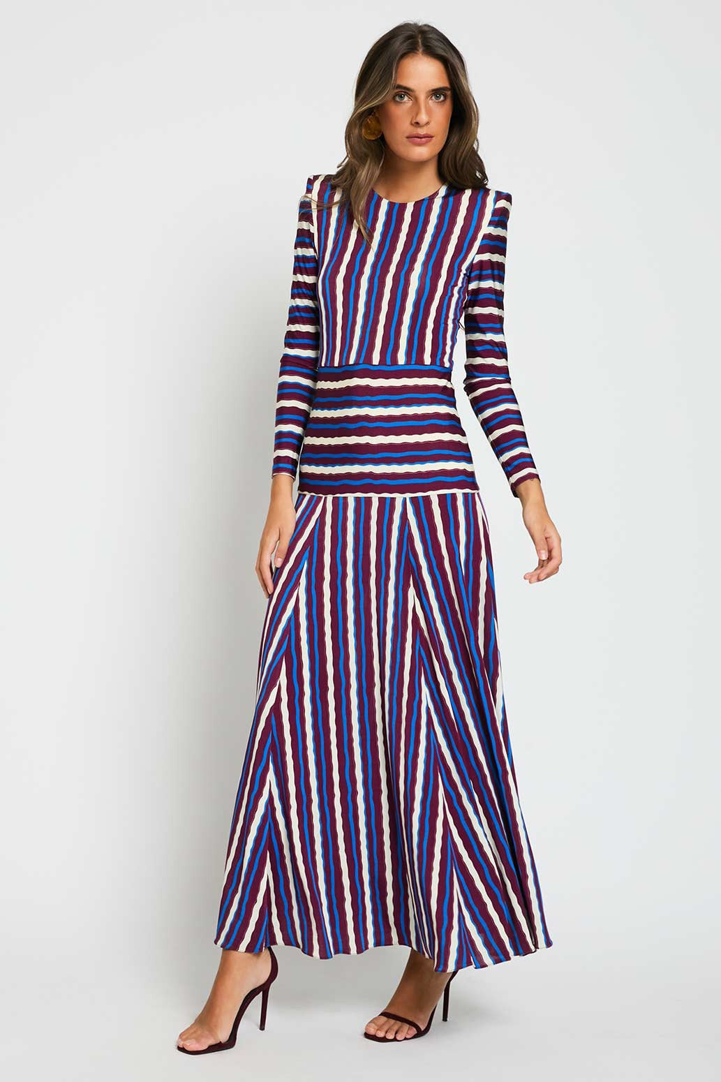 Color Block Stripe Long Sleeve Maxi Dress