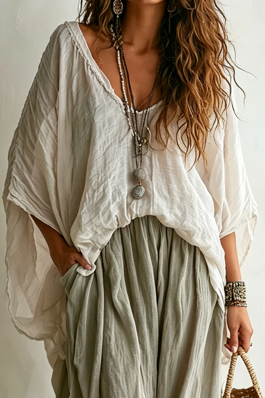 V Neck Batwing Top & Harem Matching Set