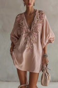 Embroidered Linen Mini Dress