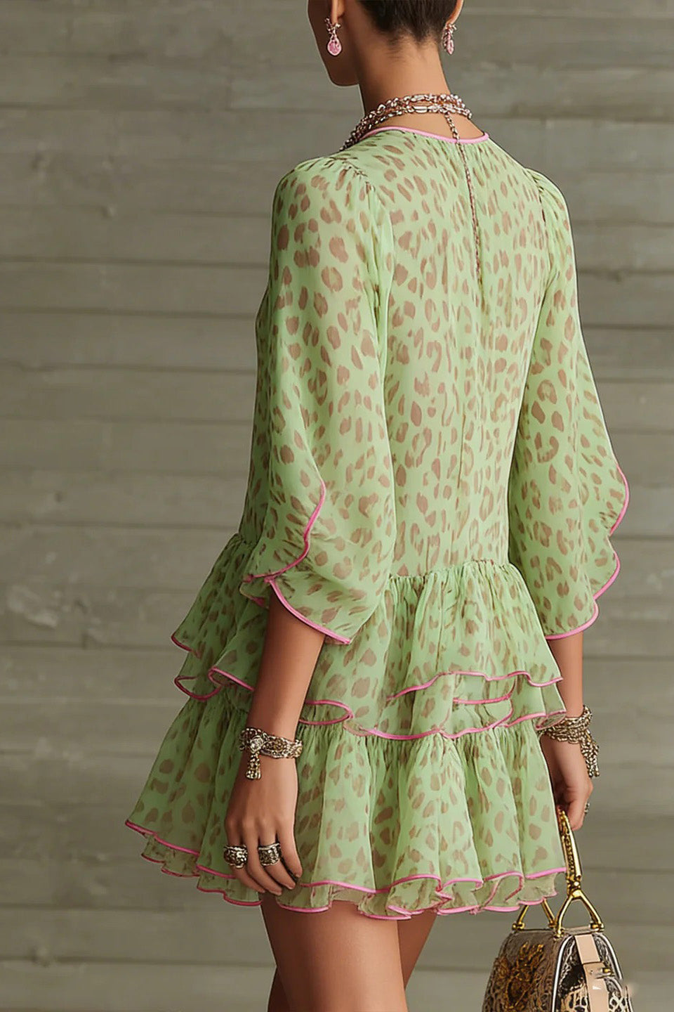 The Green Leopard Chiffon Dress