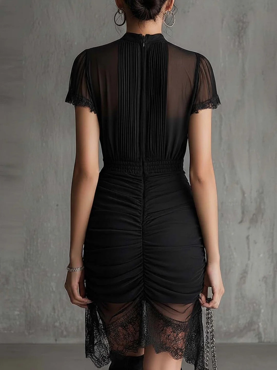 The Black Pleated Lace Dress