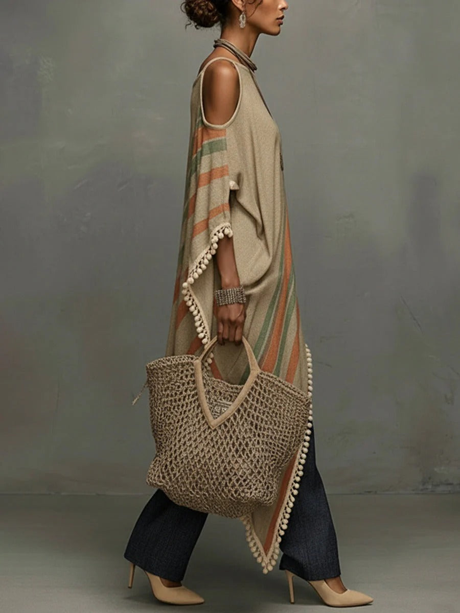 The Khaki Fringe Off-Shoulder Dress