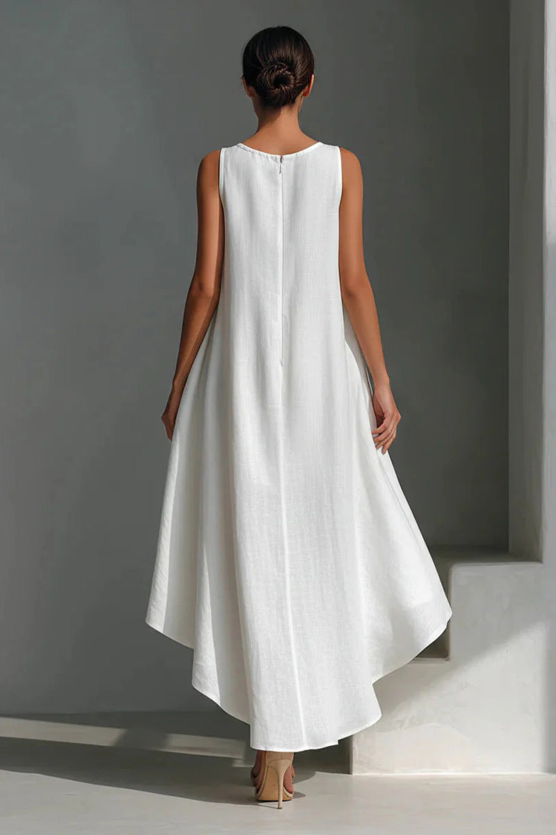 White Linen Asymmetric Dress