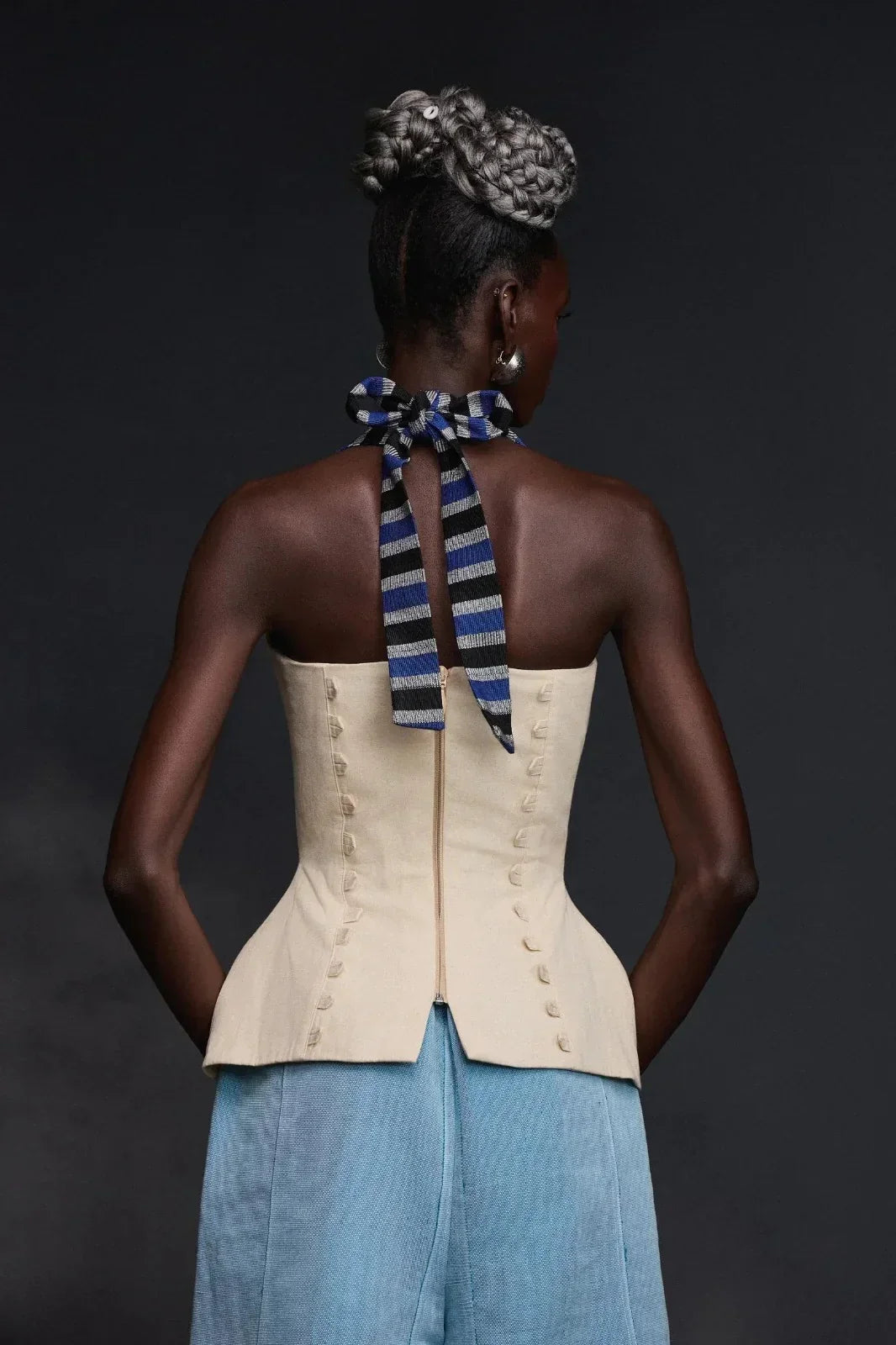 Abstract Face Motif Halter Bustier Top