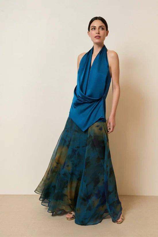 Draped Neck Abstract Skirt Set