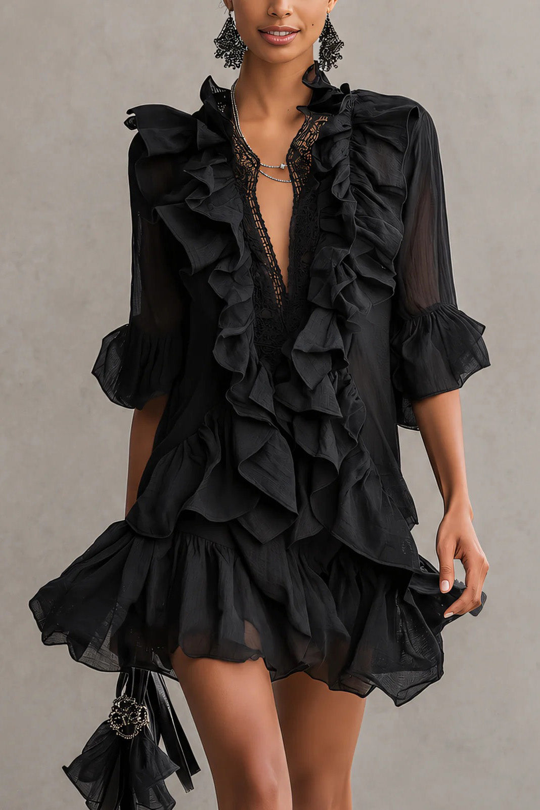 Lace Ruffle Mini Dress