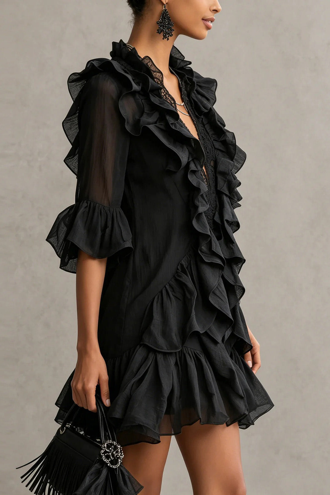 Lace Ruffle Mini Dress