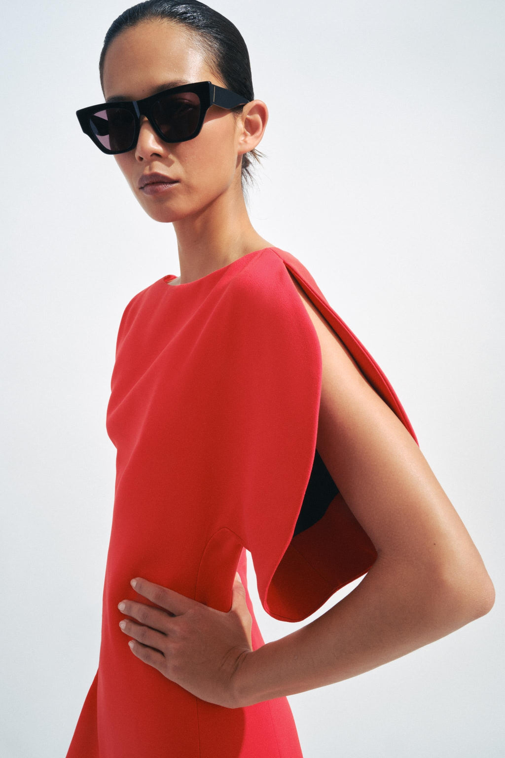 Modern Structured Red Midi Dress