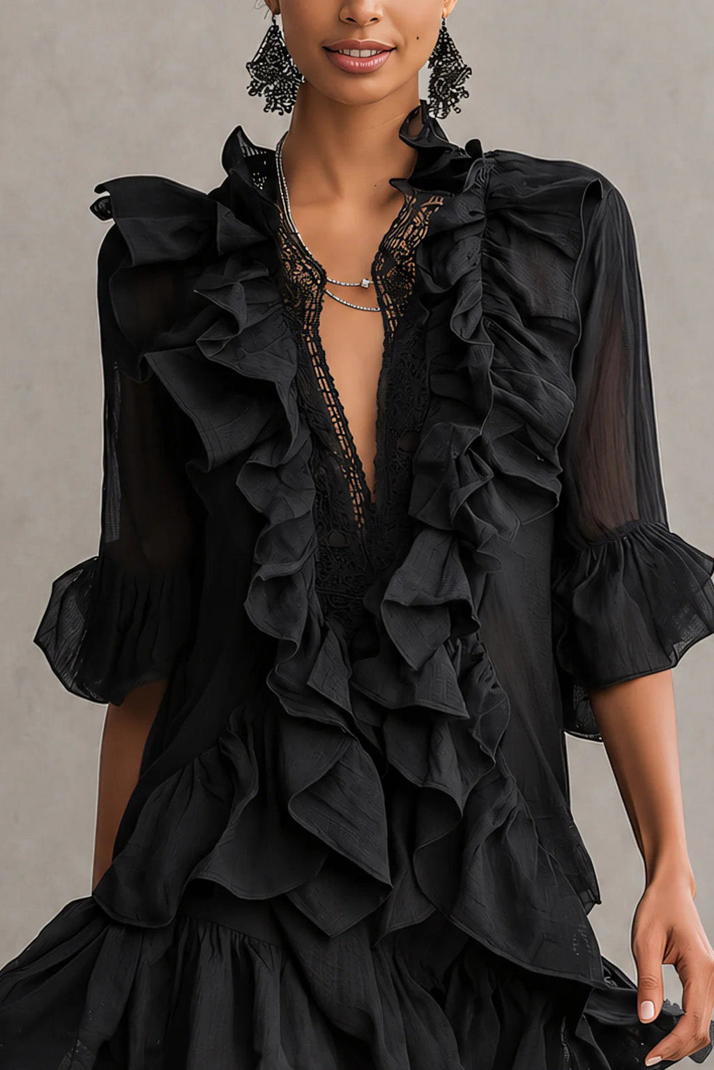 Lace Ruffle Mini Dress