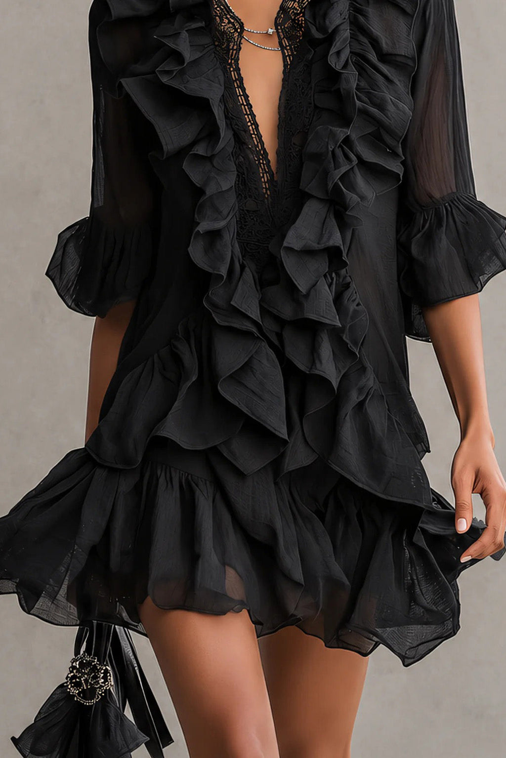 Lace Ruffle Mini Dress