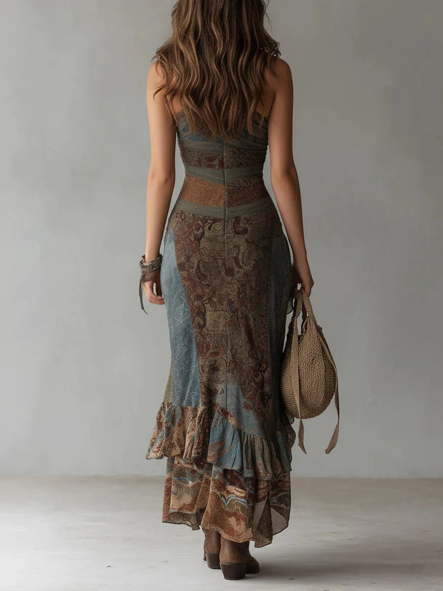 Ethnic Printed One-Shoulder Maxi Dress